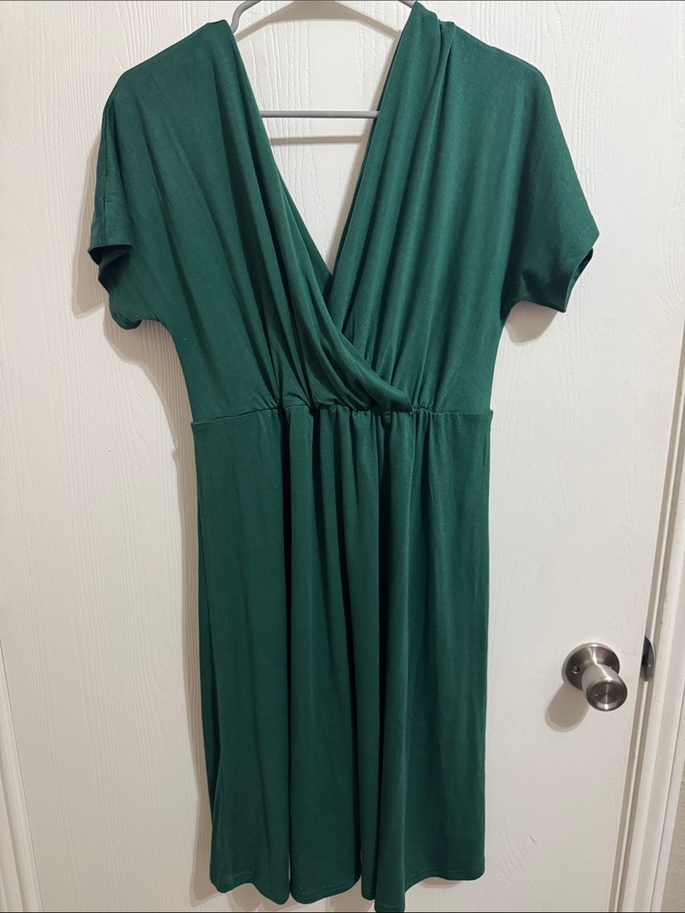 Coolmee Maternity Dress V-Neck A-Line Knee Length Wrap Swing Casual Green Large